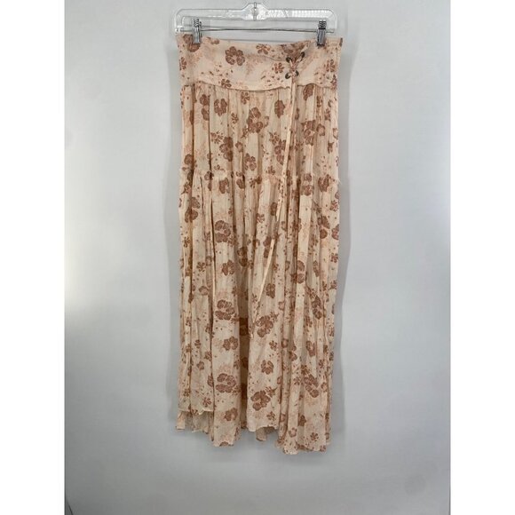 Free People Magnetic Meadows Tiered Laced Up Side Maxi Skirt LARGE - Picture 4 of 8